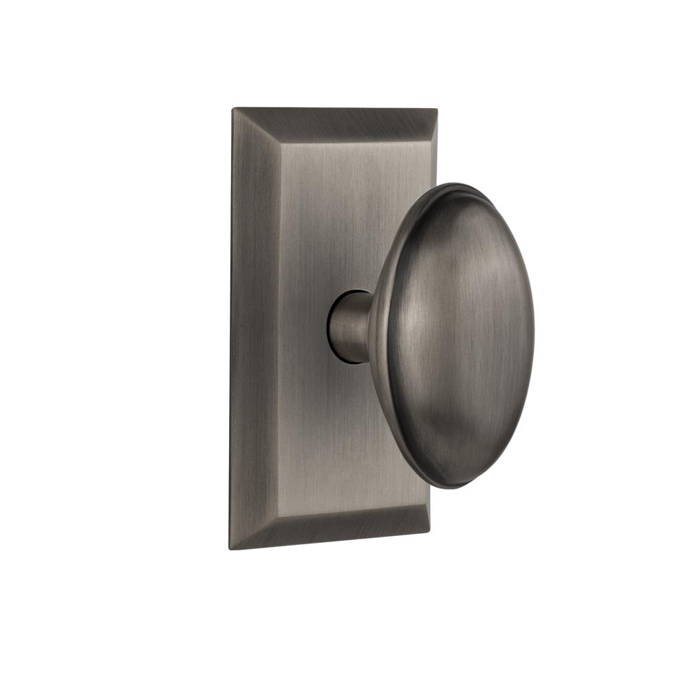 Nostalgic Warehouse STUHOM Privacy Knob Studio Plate with Homestead Knob in Antique Pewter
